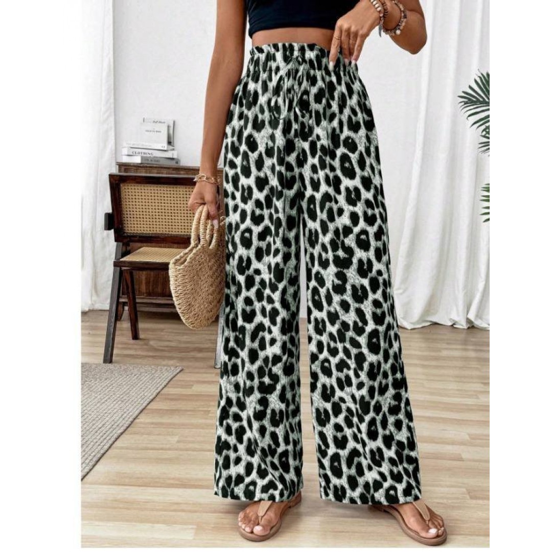 Kadın Süprem Kumaş Beli Lastikli Leopar Desen Pantolon - 161422 Kadın Süprem Kumaş Beli Lastikli Leopar Desen Pantolon - 161422