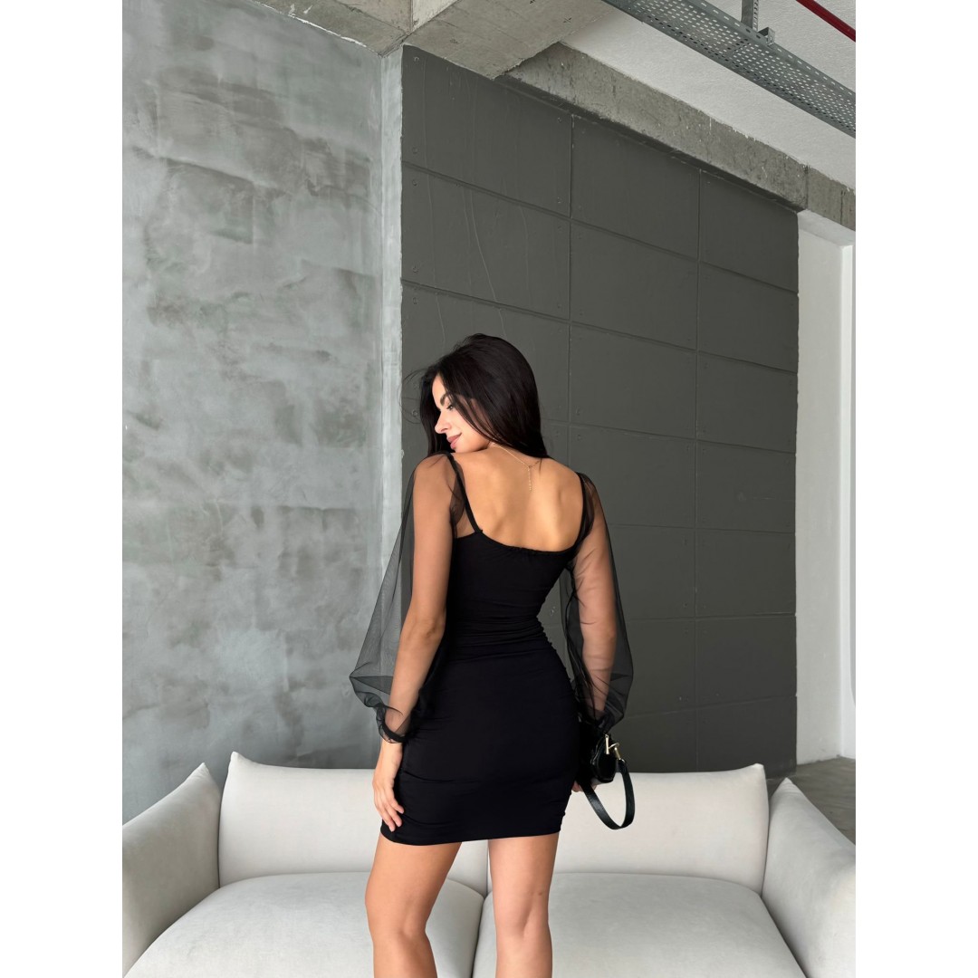 Kadın Sandy Kumaş Kolları Tül Detaylı Mini Boy Elbise - 132533 Kadın Sandy Kumaş Kolları Tül Detaylı Mini Boy Elbise - 132533