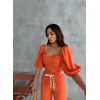 KETEN CROP KARPUZ KOL BLUZ-PANTOLON HASIR KEMERLİ - Orange 152495 KETEN CROP KARPUZ KOL BLUZ-PANTOLON HASIR KEMERLİ - Orange 152495