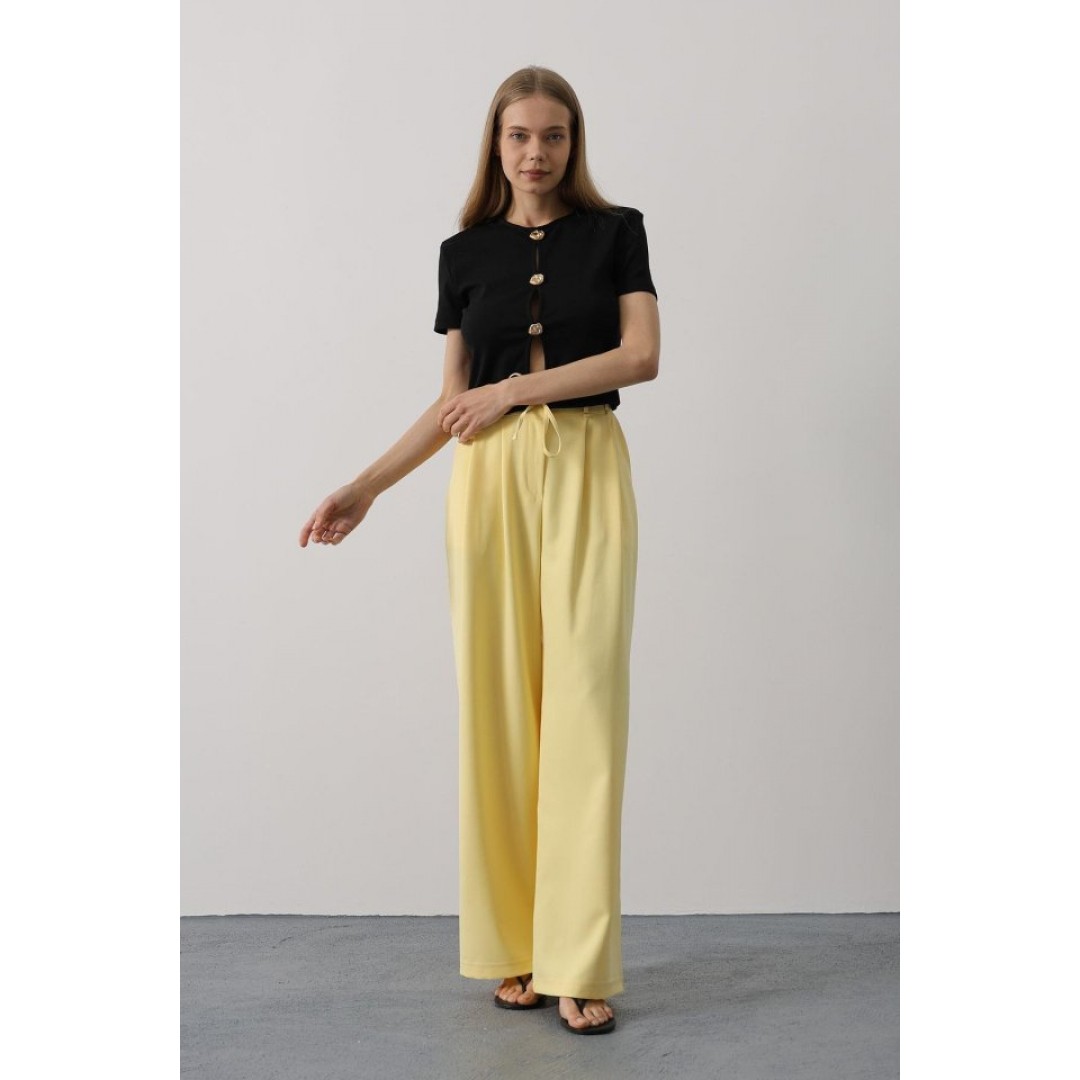 Pileli Bağcıklı Oversize Pantolon - Sarı 162831 Pileli Bağcıklı Oversize Pantolon - Sarı 162831