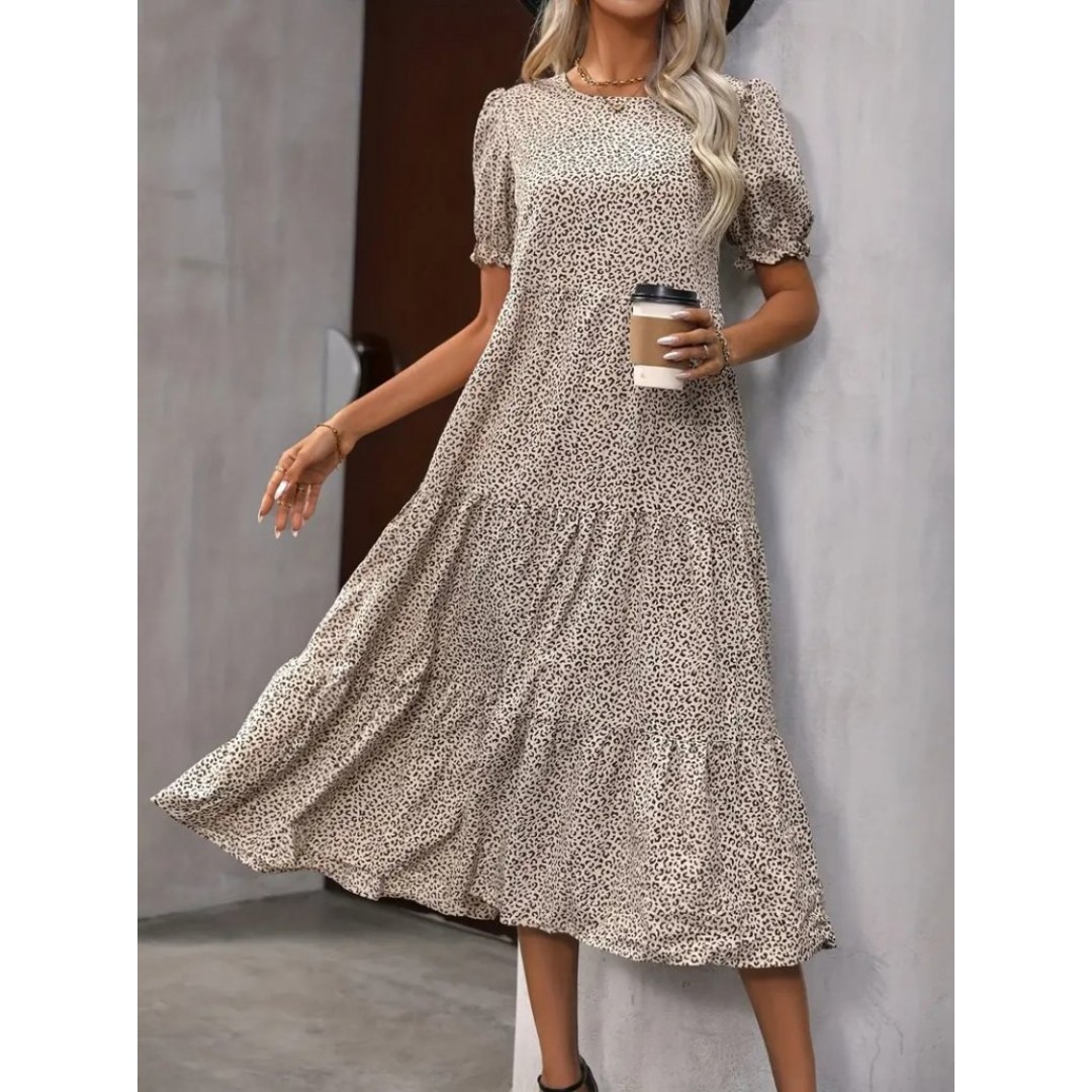 Kadın Mini Leopar Desen Midi üç Kat Elbise - 124641 Kadın Mini Leopar Desen Midi üç Kat Elbise - 124641