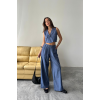 TENCEL CROP KOLSUZ GÖMLEK - PANTOLON TAKIM - İndigo - 160811 TENCEL CROP KOLSUZ GÖMLEK - PANTOLON TAKIM - İndigo - 160811