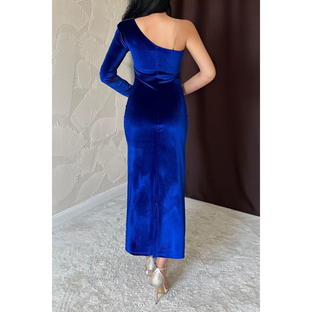 Saks Tek Omuzlu Taş Askılı Elbise 152786 Saks Tek Omuzlu Taş Askılı Elbise 152786