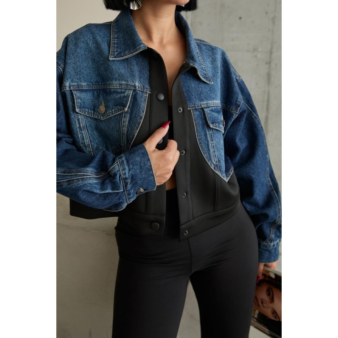 Siyah Denim Scuba Garnili Ceket - 153990