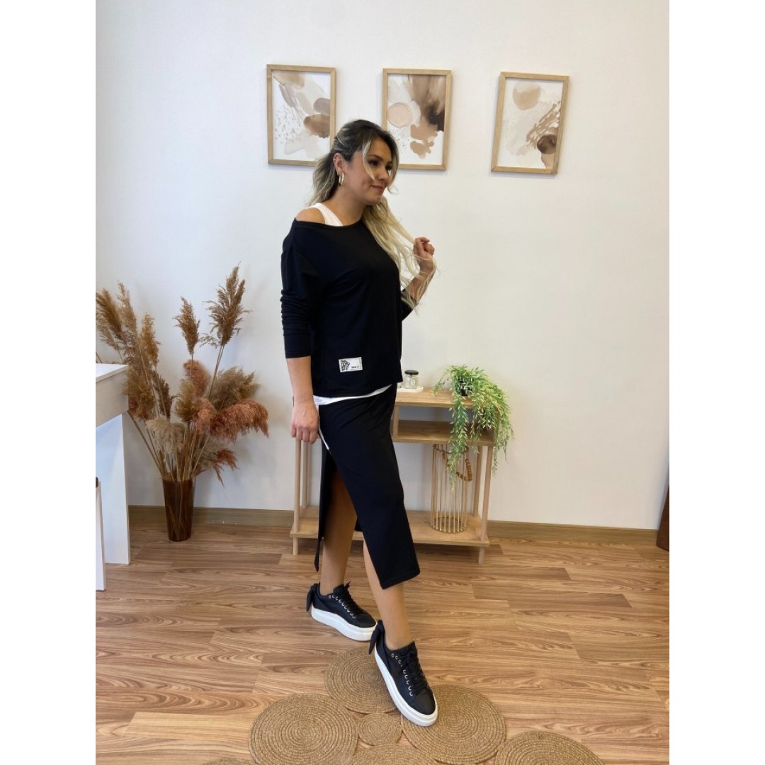 Kadın Uzun Kollu Tek Omuzu Açık Viskon Bluz Içi Atletli Ve Yandan şeritli üçlü Viskon Ikili Takım - 137237 Kadın Uzun Kollu Tek Omuzu Açık Viskon Bluz Içi Atletli Ve Yandan şeritli üçlü Viskon Ikili Takım - 137237