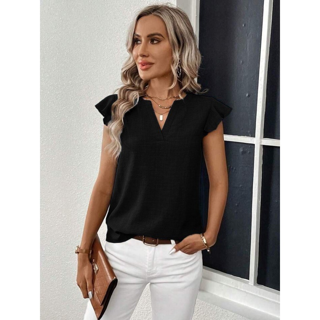 Kadın Kısa Kelebek Kollu V Yakalı Bluz 163747 Kadın Kısa Kelebek Kollu V Yakalı Bluz 163747