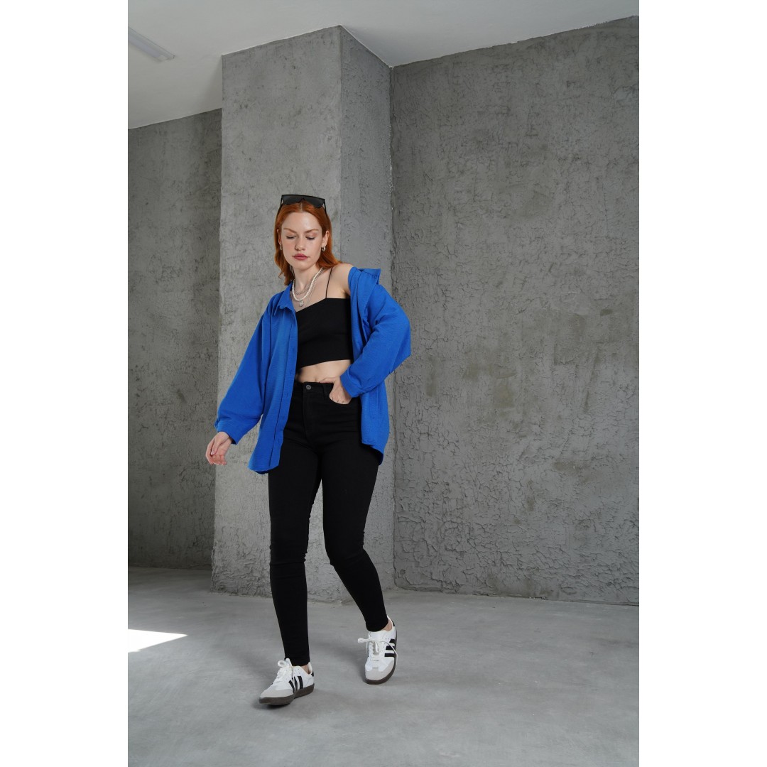 Basic Oversize Saks Gömlek - 147319 Basic Oversize Saks Gömlek - 147319