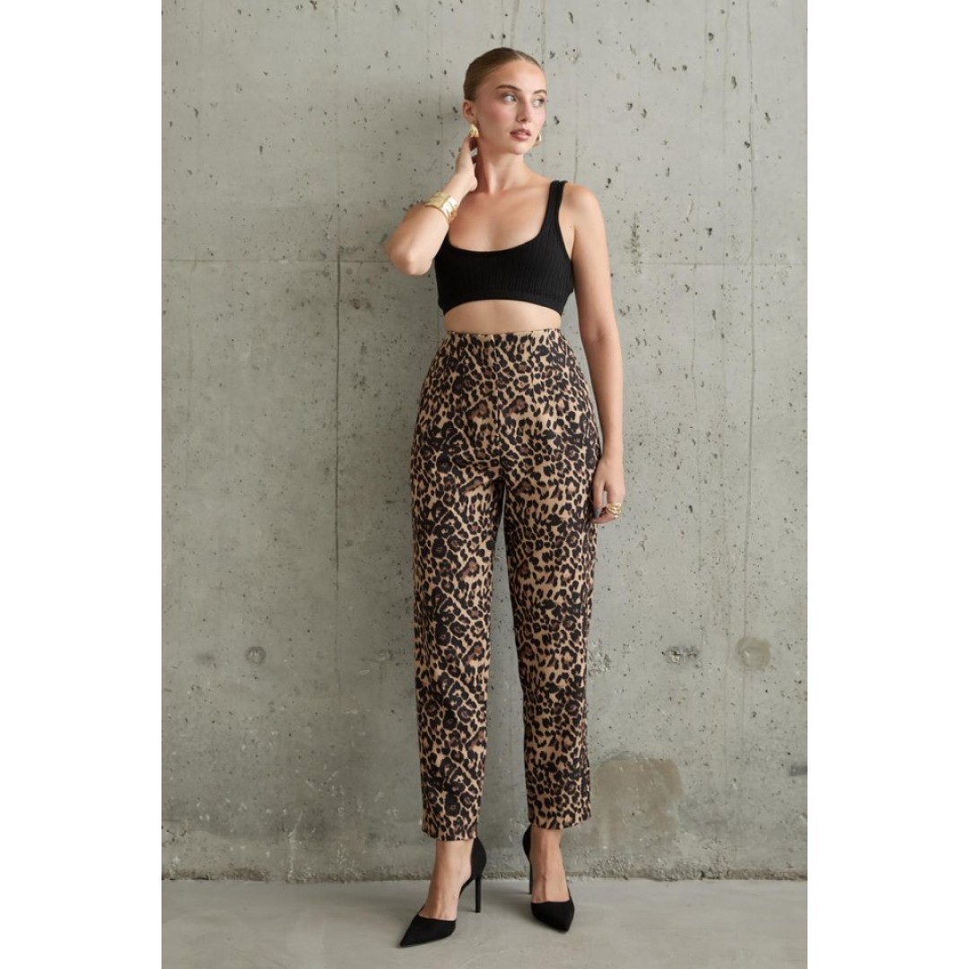 Leopar Desenli Kumaş Pantolon