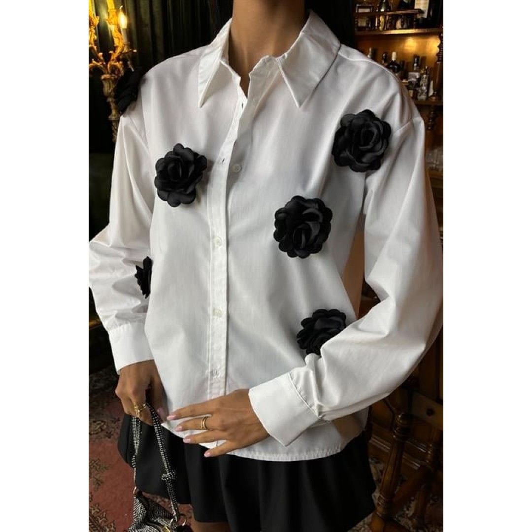 Gül Aksesuarlı Poplin Gömlek 3442 158805 Gül Aksesuarlı Poplin Gömlek 3442 158805