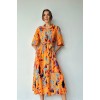 Oranj Çiçek Desenli Kemerli Elbise - 150522 Oranj Çiçek Desenli Kemerli Elbise - 150522