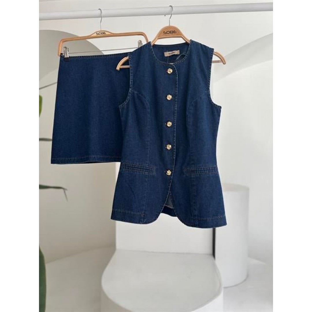 Kolsuz Yelekli Mini Etekli Denim Takım 10164 - 159266 Kolsuz Yelekli Mini Etekli Denim Takım 10164 - 159266