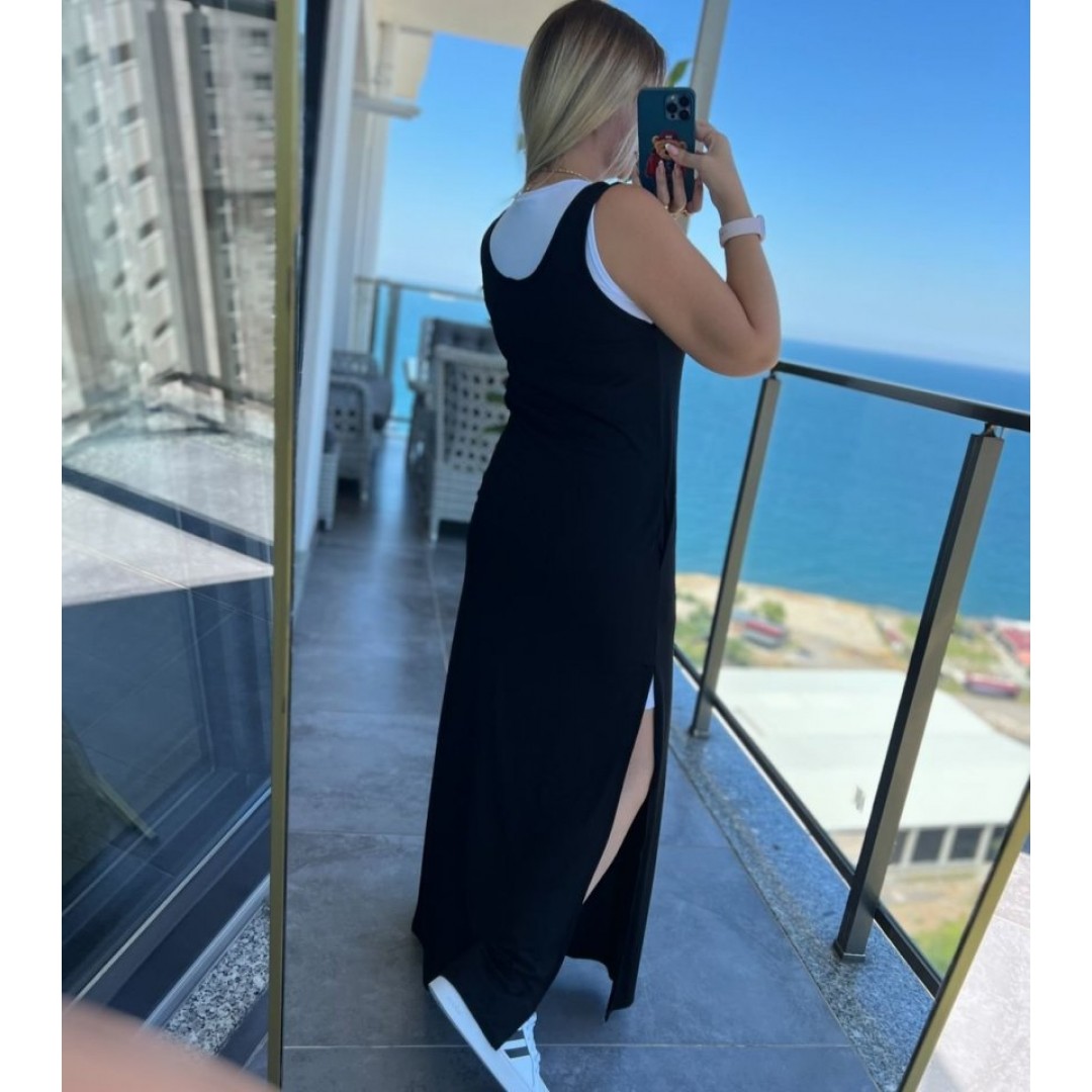 Kadın Yırtmaç Detaylı Viskon Kumaş Maxi Boy Cepli Iç Dahil Ikili Elbise - 122630 Kadın Yırtmaç Detaylı Viskon Kumaş Maxi Boy Cepli Iç Dahil Ikili Elbise - 122630