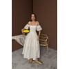 Bej Omuzu Bağcıklı Balon Kollu Brode Elbise - 158259 Bej Omuzu Bağcıklı Balon Kollu Brode Elbise - 158259