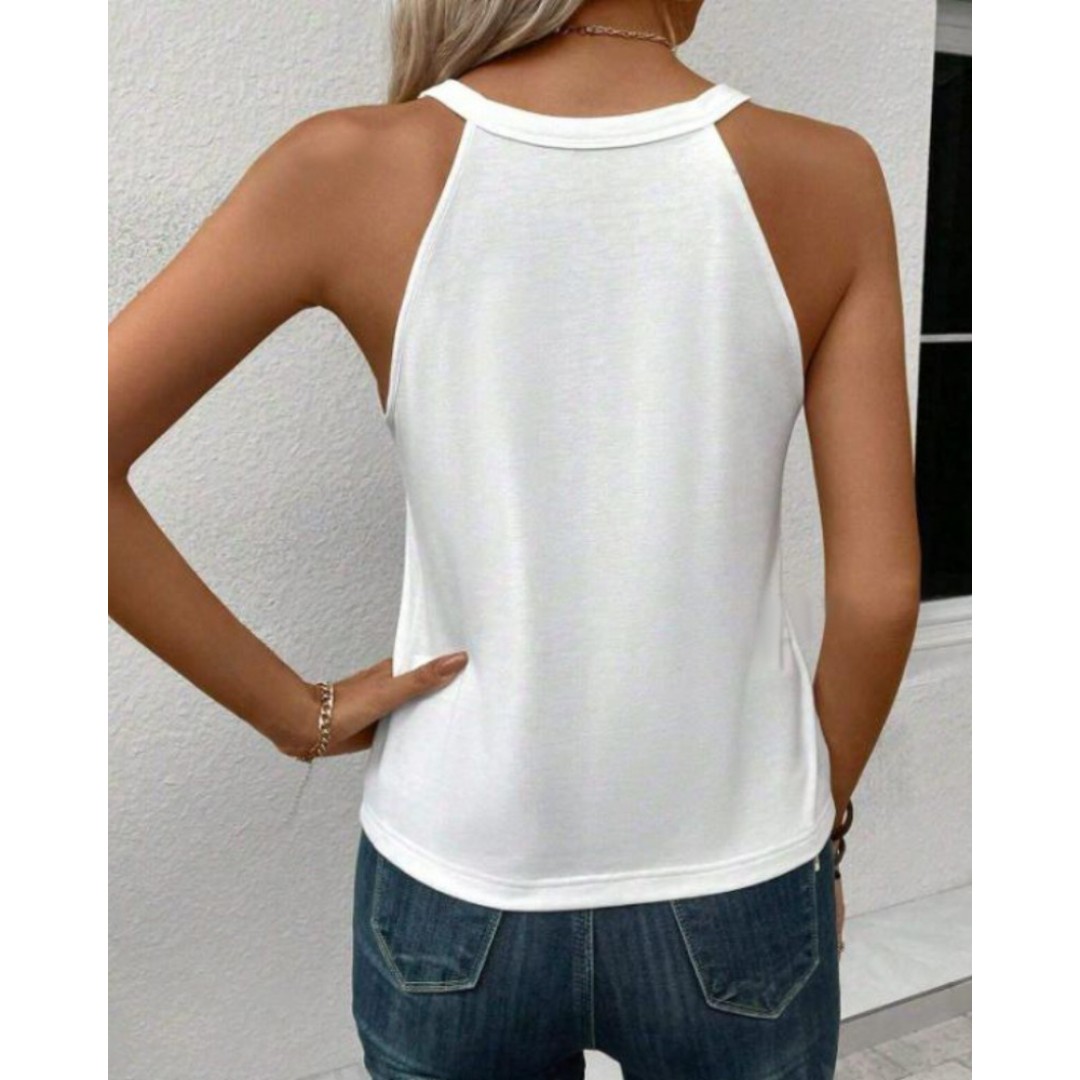 Kadın Sıfır Kol Halter Yaka Kalp Baskılı Viskon Bluz - 161563