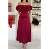 Bordo Omuz Büzgülü Saten Elbise - 154204 Bordo Omuz Büzgülü Saten Elbise - 154204