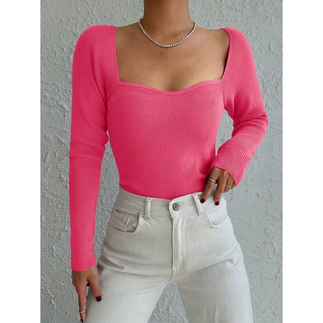 Kadın Pembe Dekolteli Kare Yaka Triko Bluz 2042 - 131994 Kadın Pembe Dekolteli Kare Yaka Triko Bluz 2042 - 131994