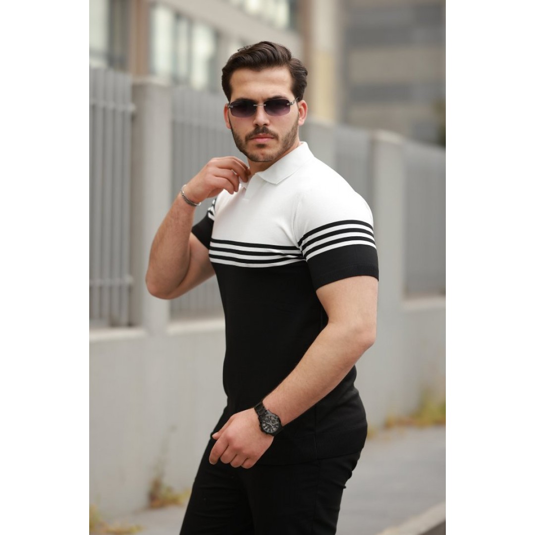Erkek Parça Renk Yakalı Kısa Kollu T-shirt 160707 Erkek Parça Renk Yakalı Kısa Kollu T-shirt 160707