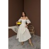 Bej Omuzu Bağcıklı Balon Kollu Brode Elbise - 158259 Bej Omuzu Bağcıklı Balon Kollu Brode Elbise - 158259