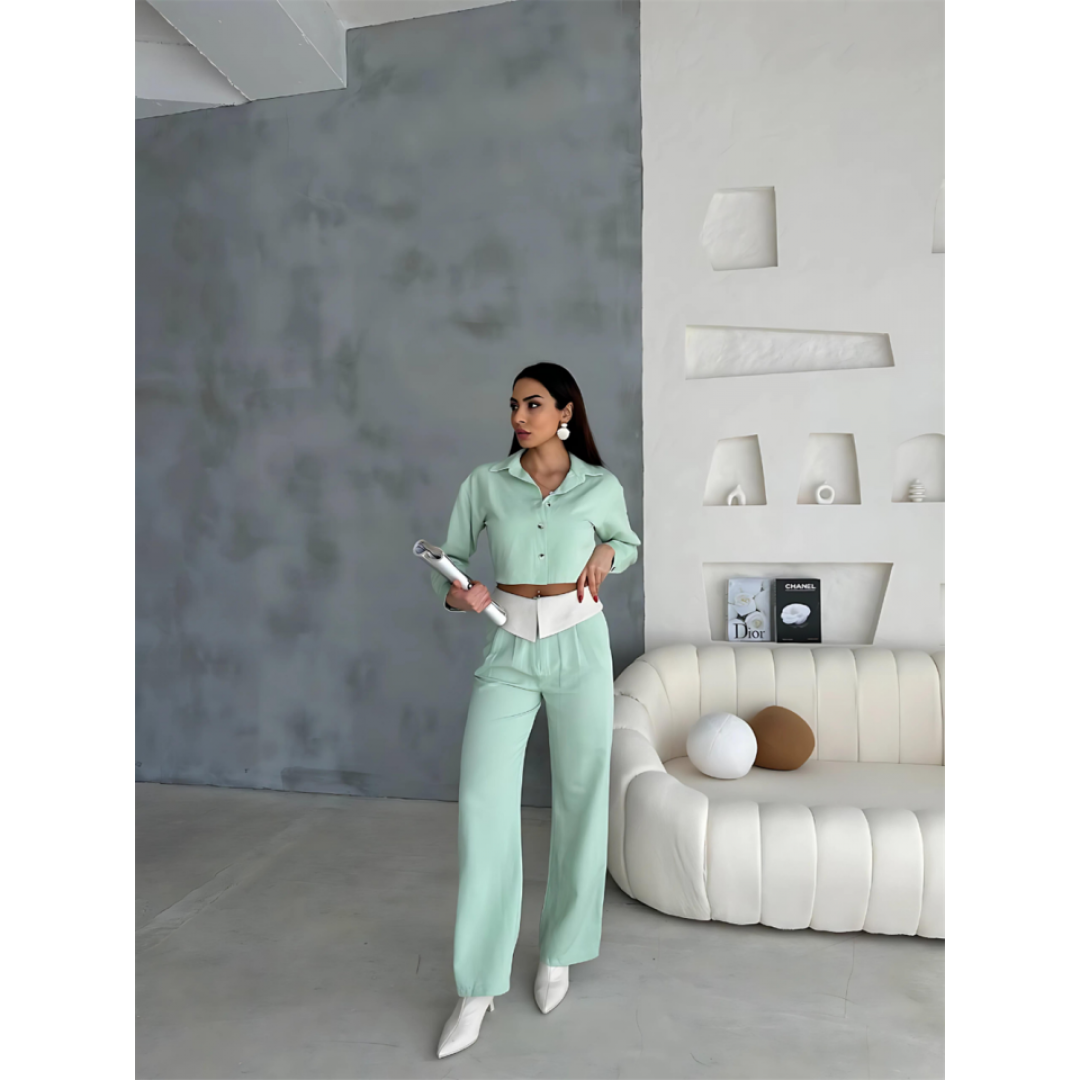 KETEN GÖMLEK-CROP-SALAŞ PANTOLON TAKIM - Mint 150424 KETEN GÖMLEK-CROP-SALAŞ PANTOLON TAKIM - Mint 150424