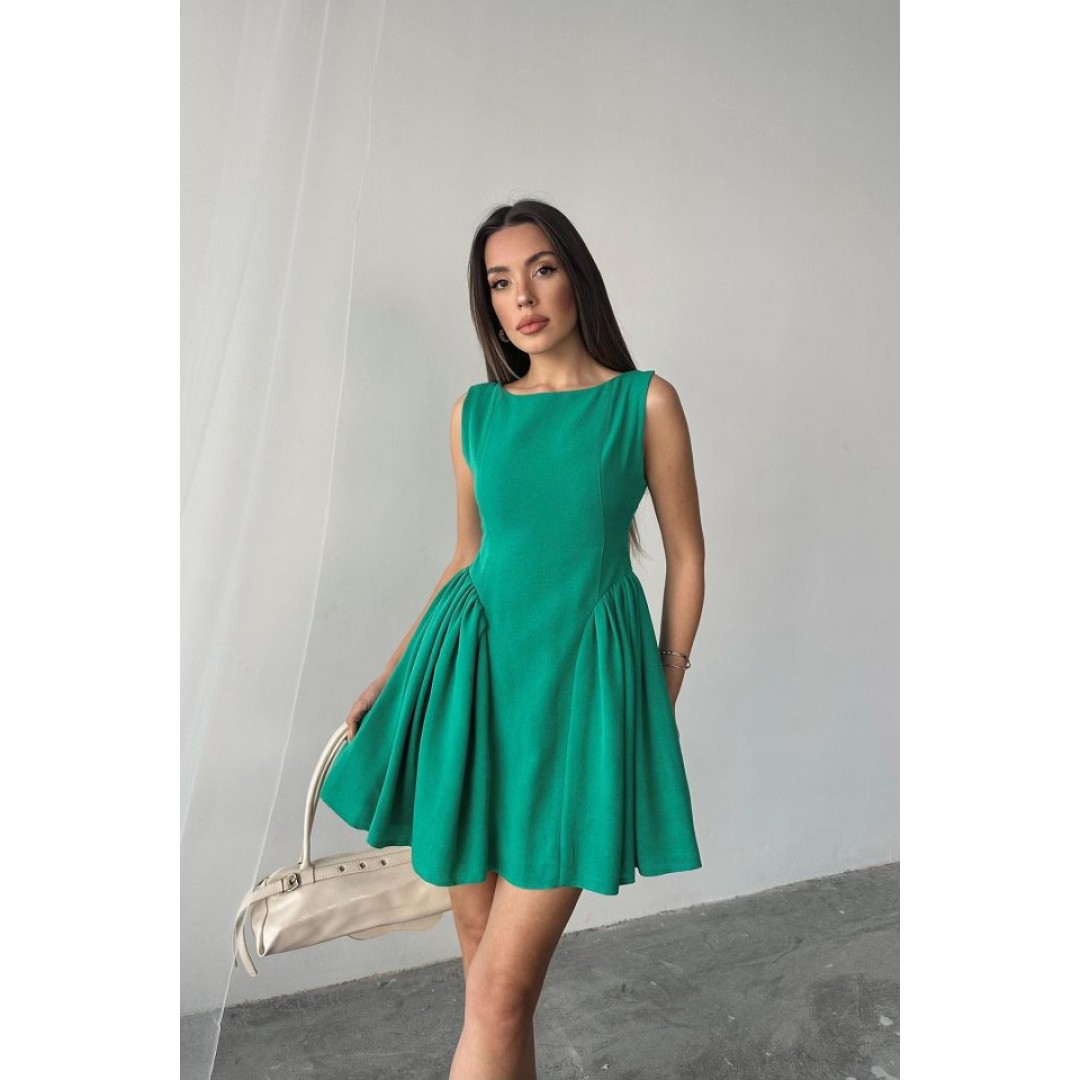 Yeşil Mini Boy Büzgülü Keten Elbise 160626 Yeşil Mini Boy Büzgülü Keten Elbise 160626