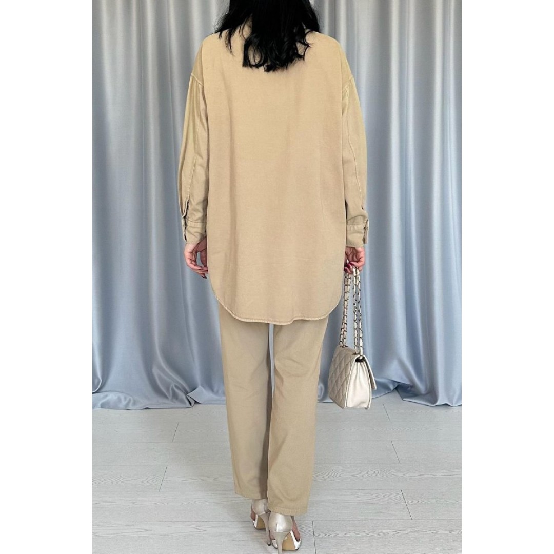 Camel Yıkamalı Gömlek Ve Pantolon Takım 153809 Camel Yıkamalı Gömlek Ve Pantolon Takım 153809