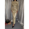 PARLAK KUMAŞ DRAPE DETAYLI UZUN ELBİSE - Sarı - 153441 PARLAK KUMAŞ DRAPE DETAYLI UZUN ELBİSE - Sarı - 153441