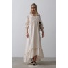 Çizgili Oversize V Yaka Elbise - Bej - 154465