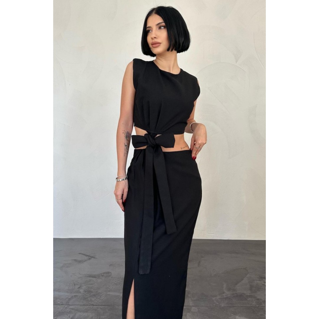 Siyah Kuşaklı Crop Ve Etek Takım 152094 Siyah Kuşaklı Crop Ve Etek Takım 152094