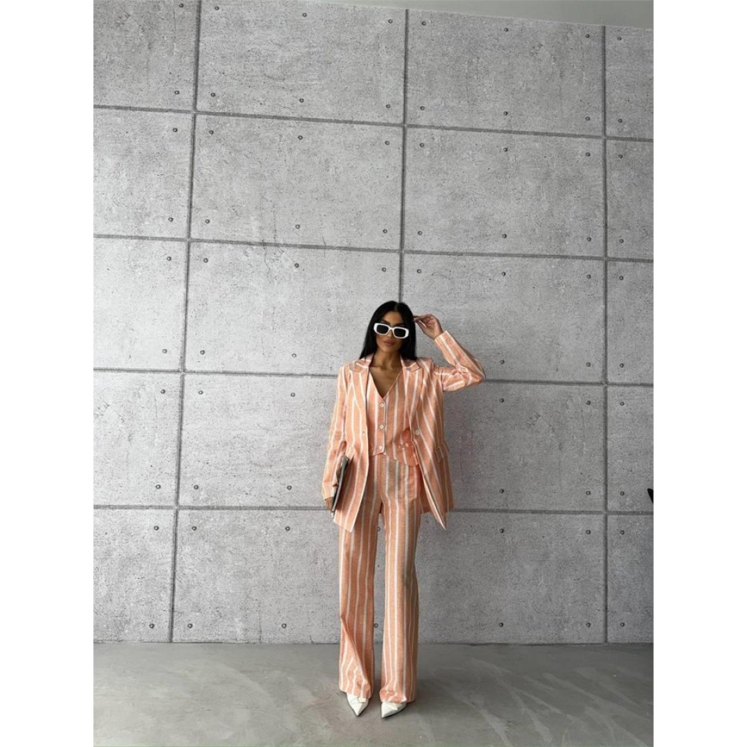 ÇİZGİLİ KETEN YELEK-PANTOLON TAKIM - Orange 152059 ÇİZGİLİ KETEN YELEK-PANTOLON TAKIM - Orange 152059