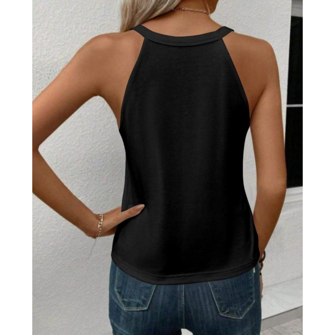 Kadın Sıfır Kol Halter Yaka Kalp Baskılı Viskon Bluz - 161564