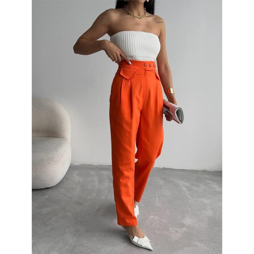 PANTOLON KAPALI CEP 3 DÜĞME DETAYLI - Orange 152238 PANTOLON KAPALI CEP 3 DÜĞME DETAYLI - Orange 152238