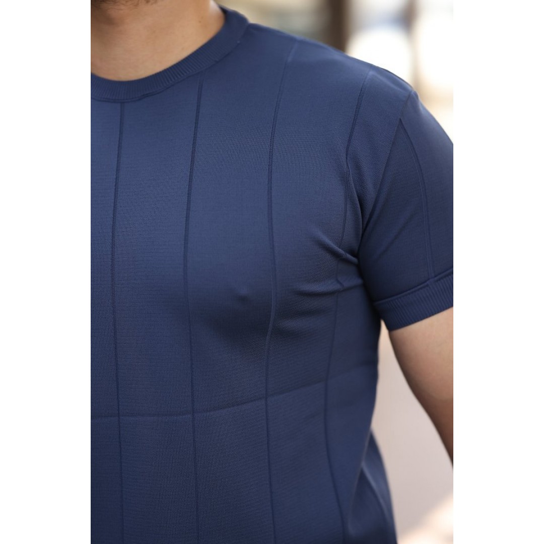 Erkek Ince çizgi Dokulu Bisiklet Yaka Kısa Kollu T-shirt - 162323 Erkek Ince çizgi Dokulu Bisiklet Yaka Kısa Kollu T-shirt - 162323