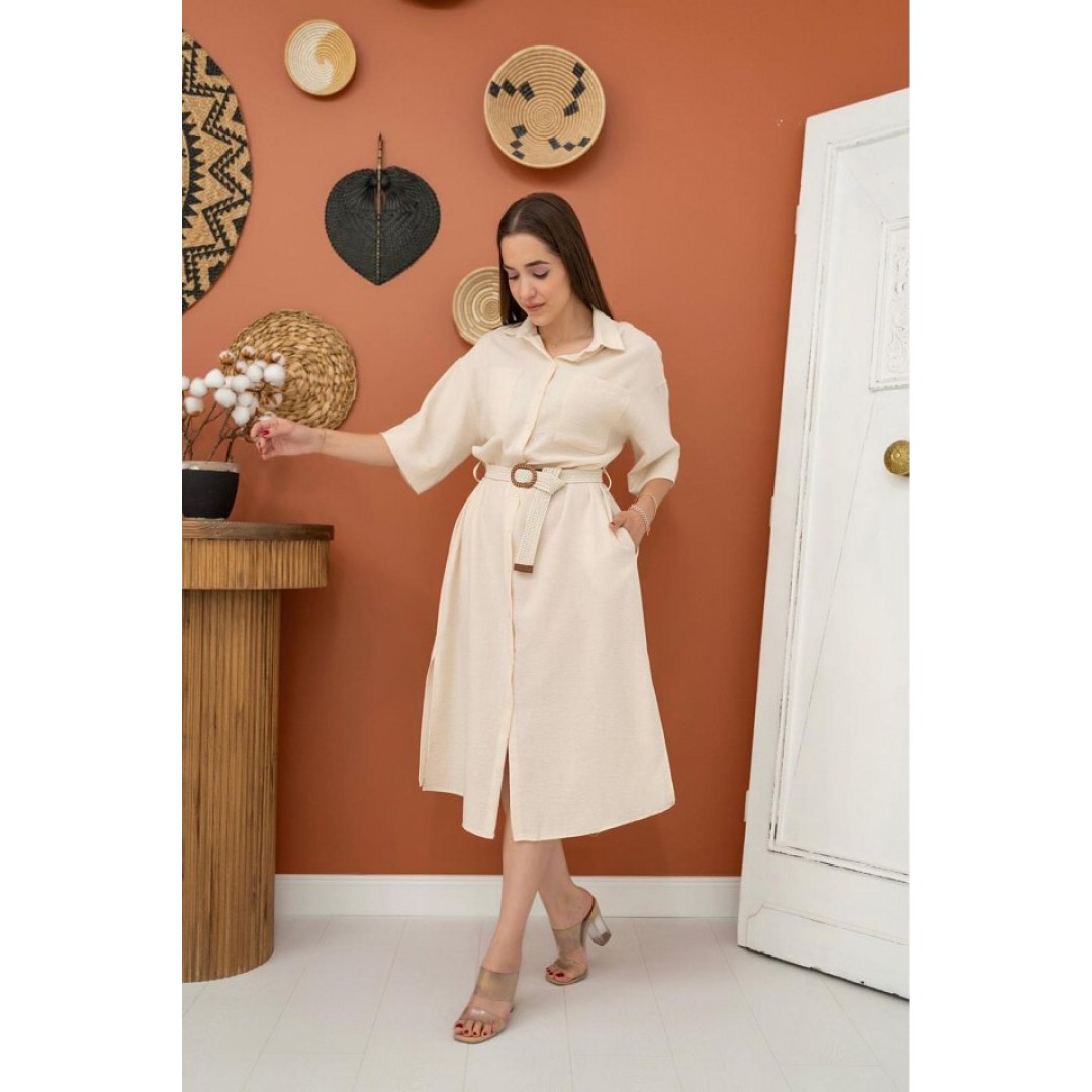 Bej Kemerli Elbise - 150824 Bej Kemerli Elbise - 150824