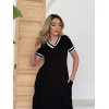 Kadın Kısa Kollu V Yaka Kol Ve Yaka Ribana Detay Midi Boy Viskon Elbise - 155122 Kadın Kısa Kollu V Yaka Kol Ve Yaka Ribana Detay Midi Boy Viskon Elbise - 155122