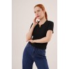 Kısa Kollu Yaka Detaylı Kaşkorse Siyah Bluz 149609 Kısa Kollu Yaka Detaylı Kaşkorse Siyah Bluz 149609