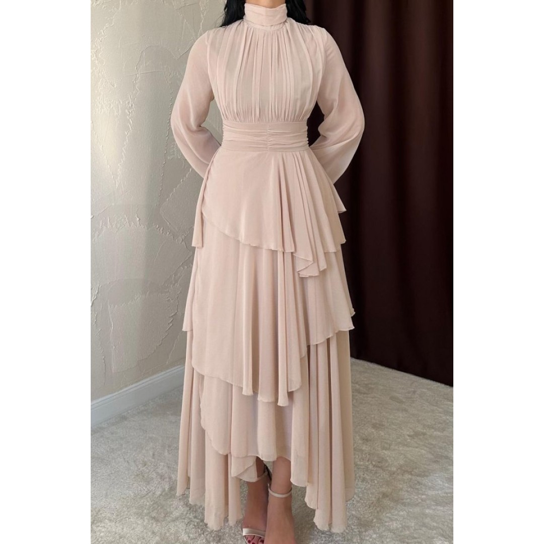 Bej Bel Detaylı Elbise - 154590 Bej Bel Detaylı Elbise - 154590