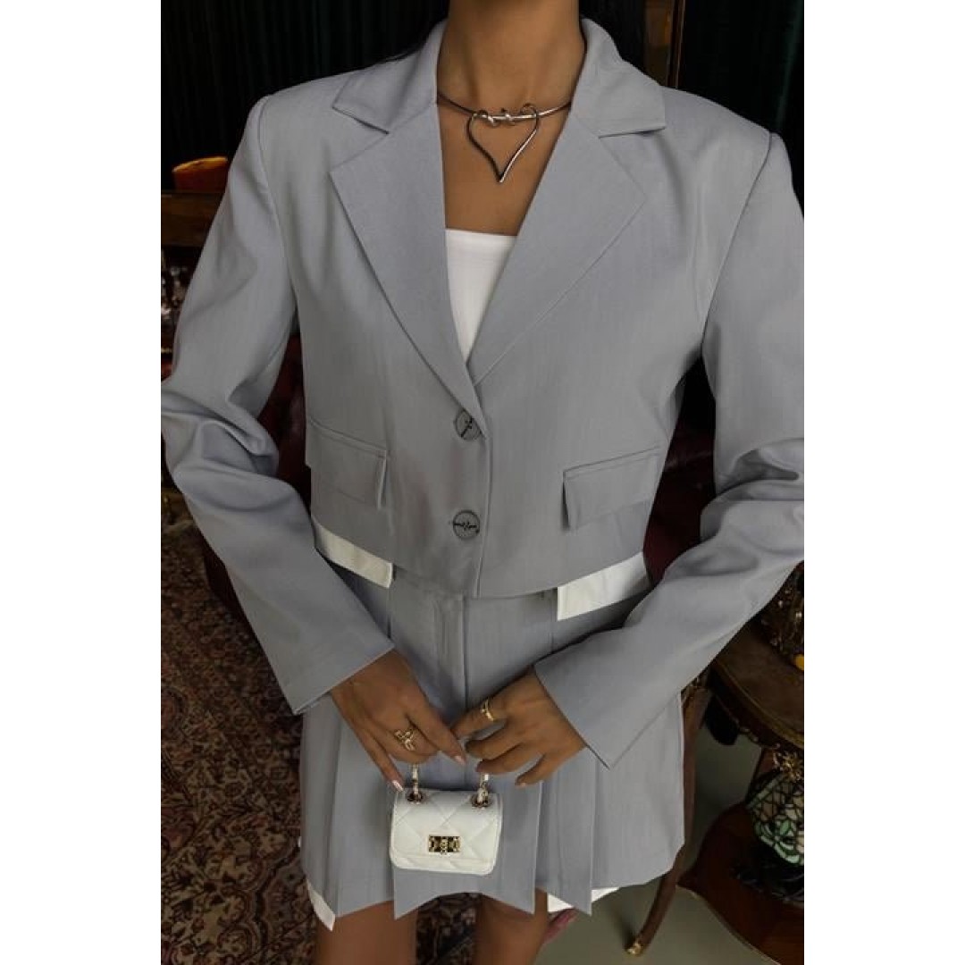 Crop Ceketli Ve Pile Etekli Garnili Takım 10111 159005 Crop Ceketli Ve Pile Etekli Garnili Takım 10111 159005