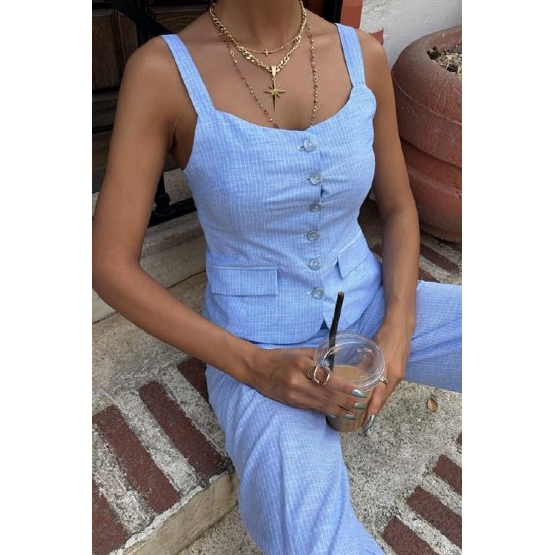 Kalın Askılı Bluz Pantolon Keten Takım 10187 160570 Kalın Askılı Bluz Pantolon Keten Takım 10187 160570