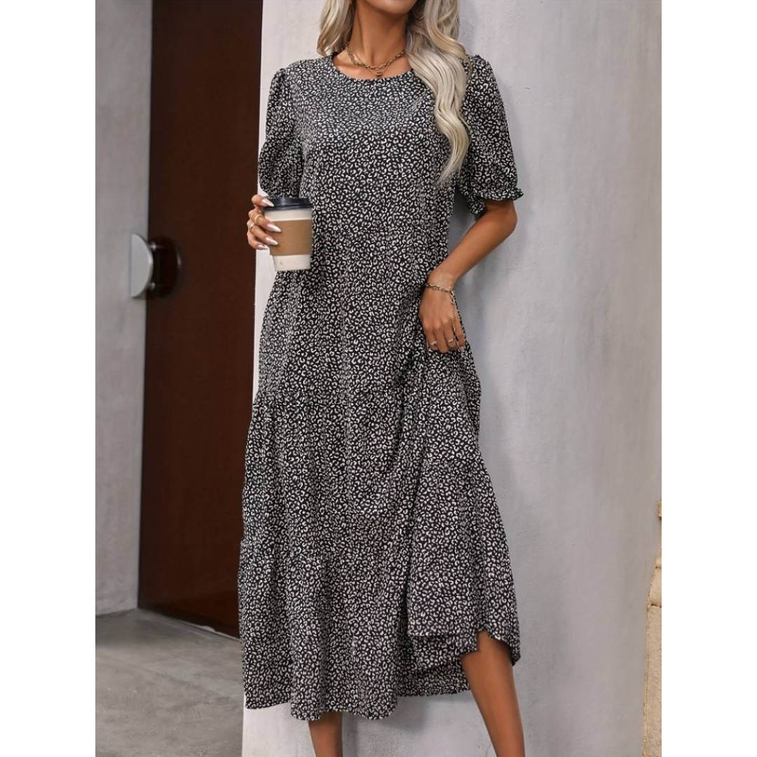Kadın Mini Leopar Desen Midi üç Kat Elbise - 160978 Kadın Mini Leopar Desen Midi üç Kat Elbise - 160978