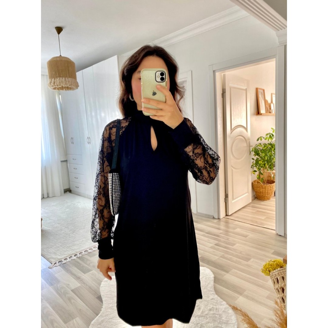 Kadın Uzun Kollu Tül Detay Sandy Mini Boy Elbise - 132965 Kadın Uzun Kollu Tül Detay Sandy Mini Boy Elbise - 132965