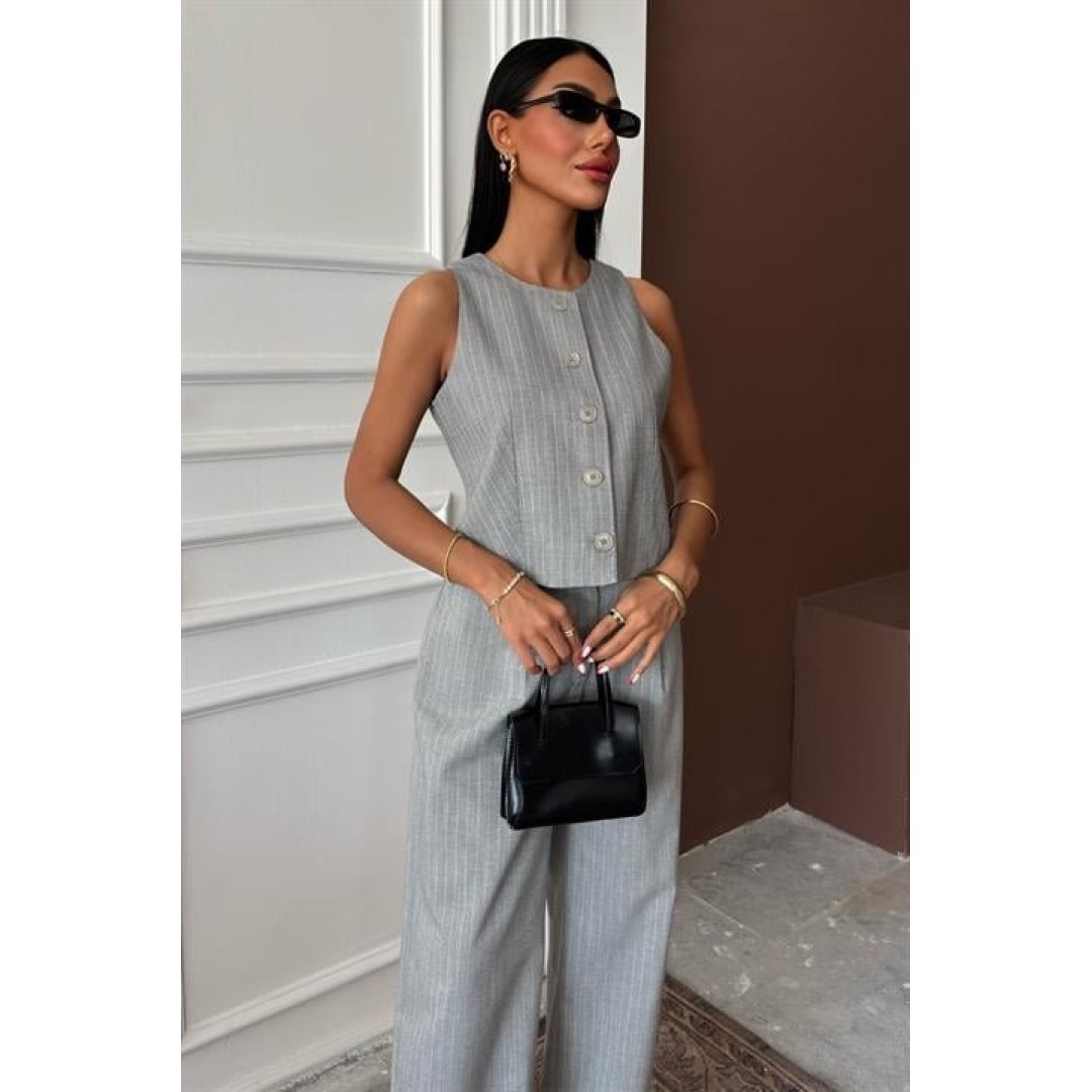 Yelek Plazzo Pantolon Çizgili Flamlı Poliviscon Takım 10178 159409