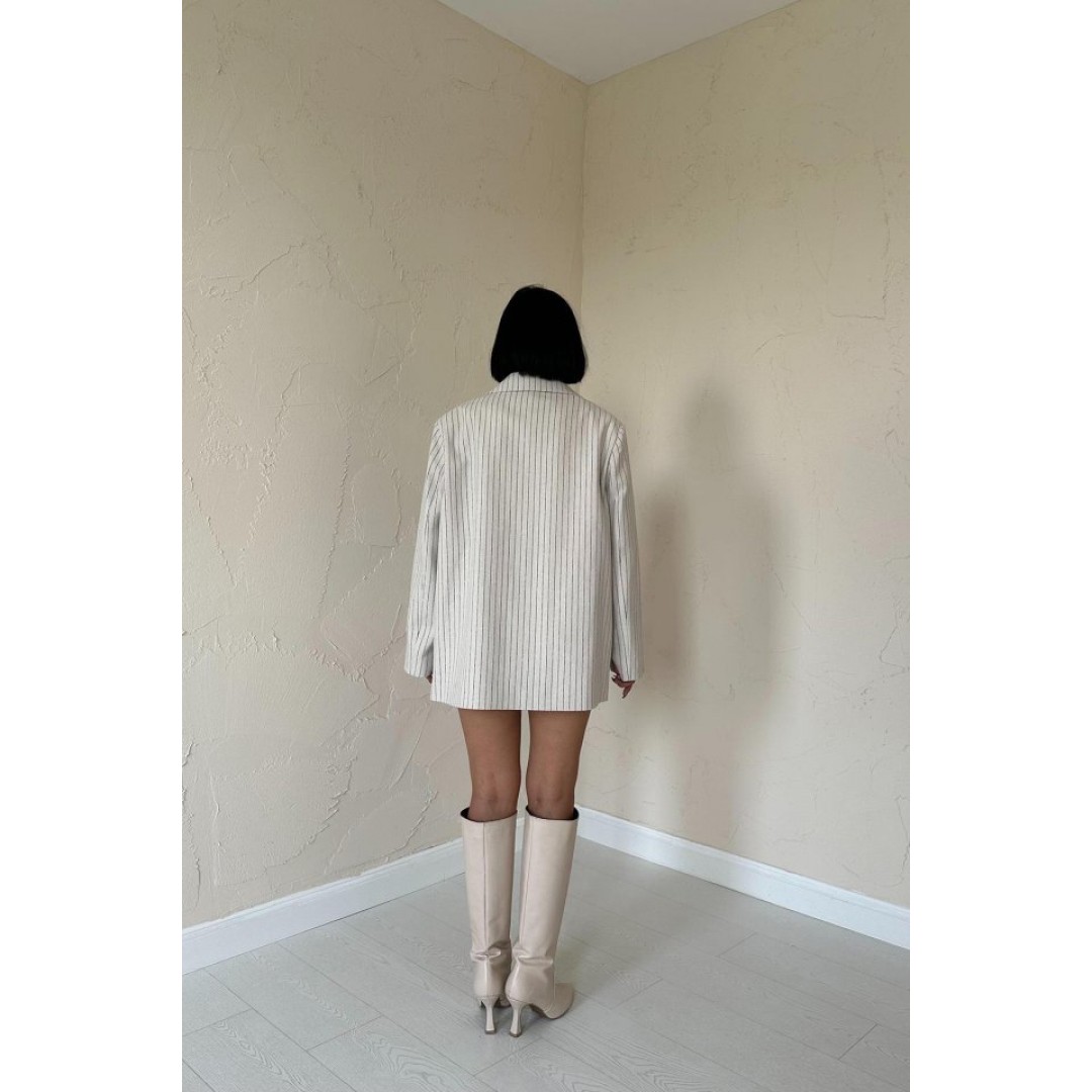 Bej Çizgili Oversize Ceket - 153644