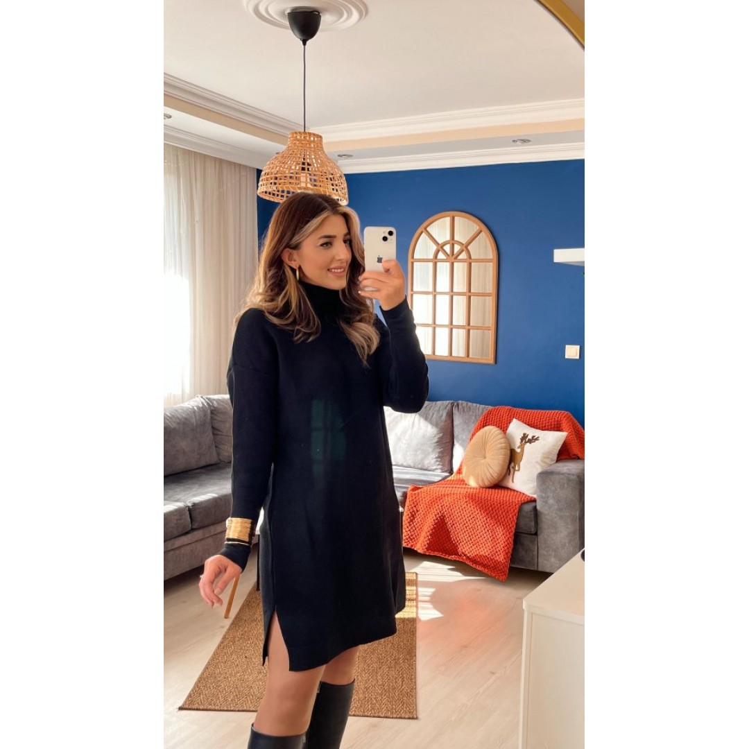 Kadın Uzun Kollu Boğazlı Yaka Yanları Yırtmaç Detay Triko Mini Boy Elbise - 136437 Kadın Uzun Kollu Boğazlı Yaka Yanları Yırtmaç Detay Triko Mini Boy Elbise - 136437