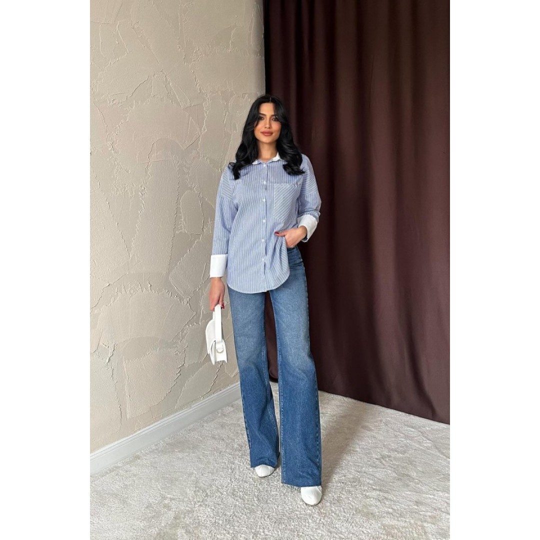 Mavi Çizgili Poplin Uzun Kol Gömlek 153320 Mavi Çizgili Poplin Uzun Kol Gömlek 153320