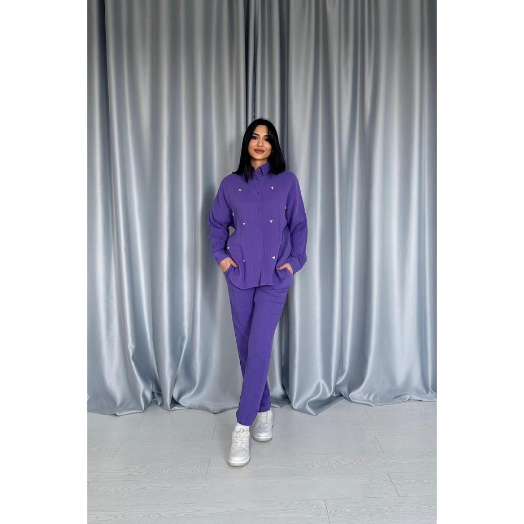 Mor 3 Taş Motifli Gömlek Ve Pantolon Takım 148364 Mor 3 Taş Motifli Gömlek Ve Pantolon Takım 148364