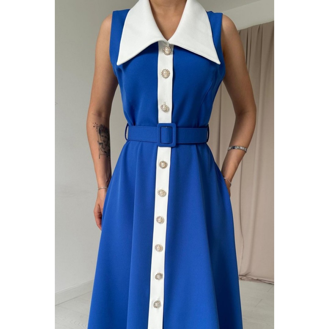 Saks Geniş Yakalı Halter Kollu Elbise 153471 Saks Geniş Yakalı Halter Kollu Elbise 153471