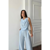 DEGAJE YAKA KOLSUZ BLUZ - PANTOLON TAKIM - Mavi 163404 DEGAJE YAKA KOLSUZ BLUZ - PANTOLON TAKIM - Mavi 163404