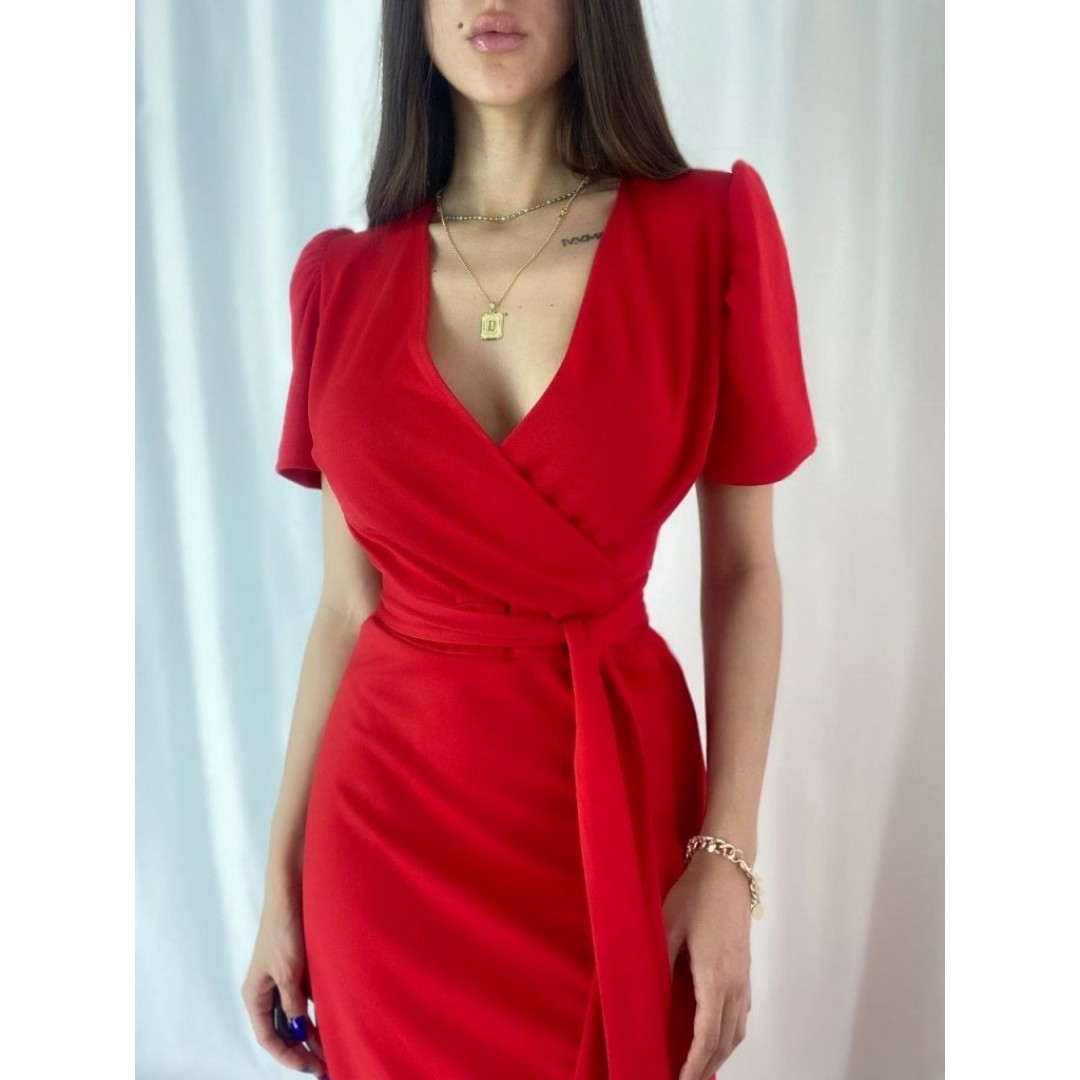Kadın Kruvaze Yaka Midi Boy Kuşaklı Krep Elbise 120 Cm - 54533 Kadın Kruvaze Yaka Midi Boy Kuşaklı Krep Elbise 120 Cm - 54533