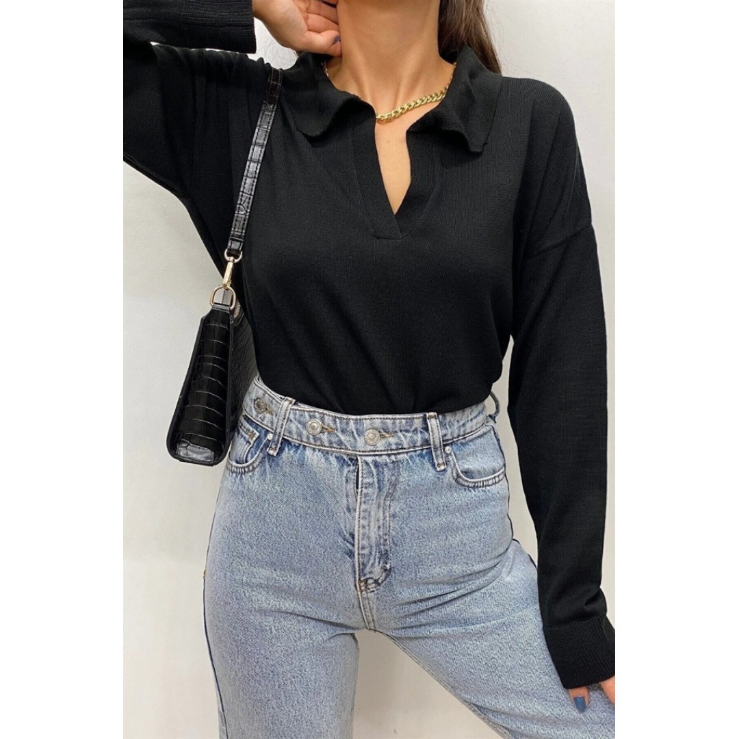 Kadın Beyaz Uzun Kollu Yakalı Triko Bluz 135308 Kadın Beyaz Uzun Kollu Yakalı Triko Bluz 135308