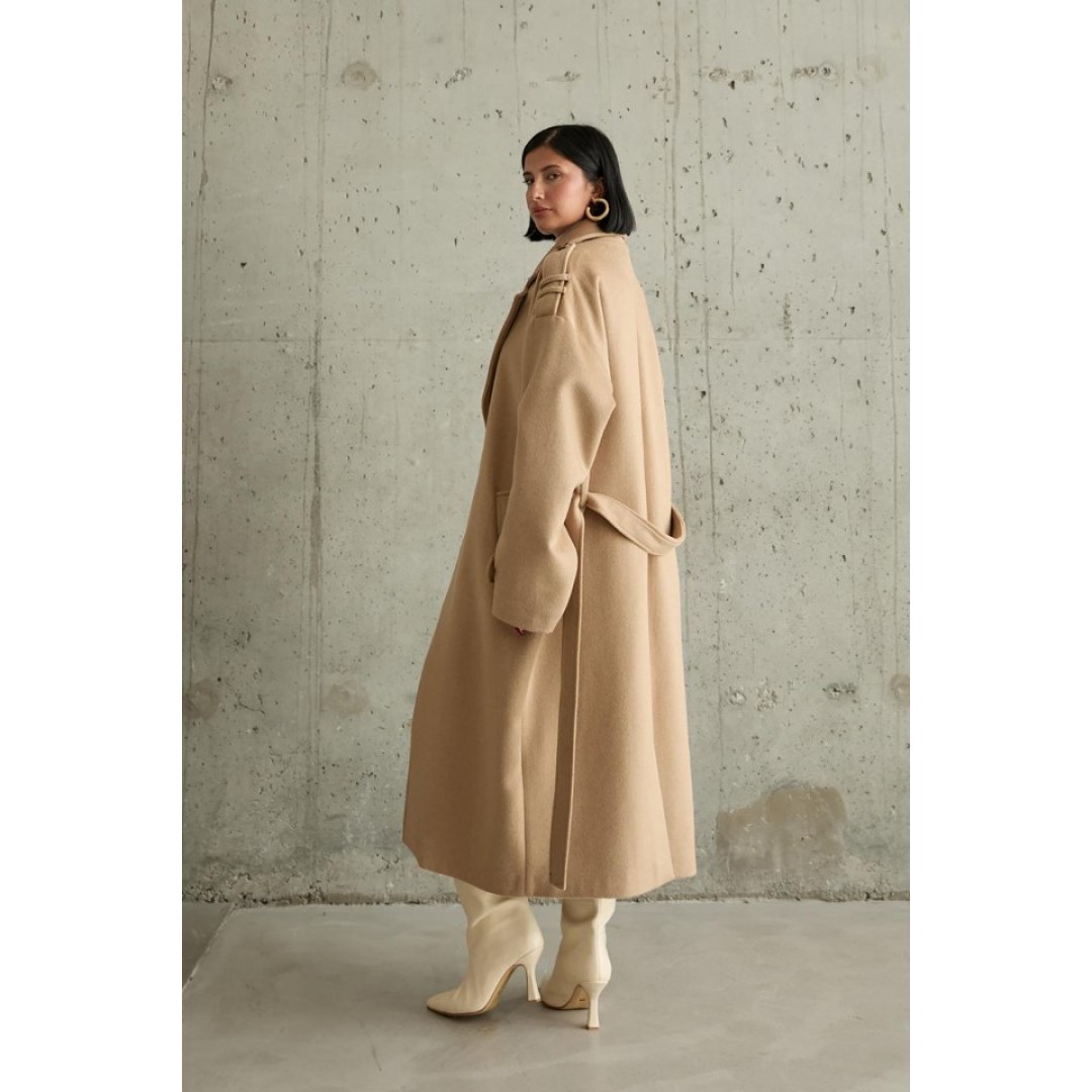 Camel Uzun Kaşe Kemerli Kaban 153826